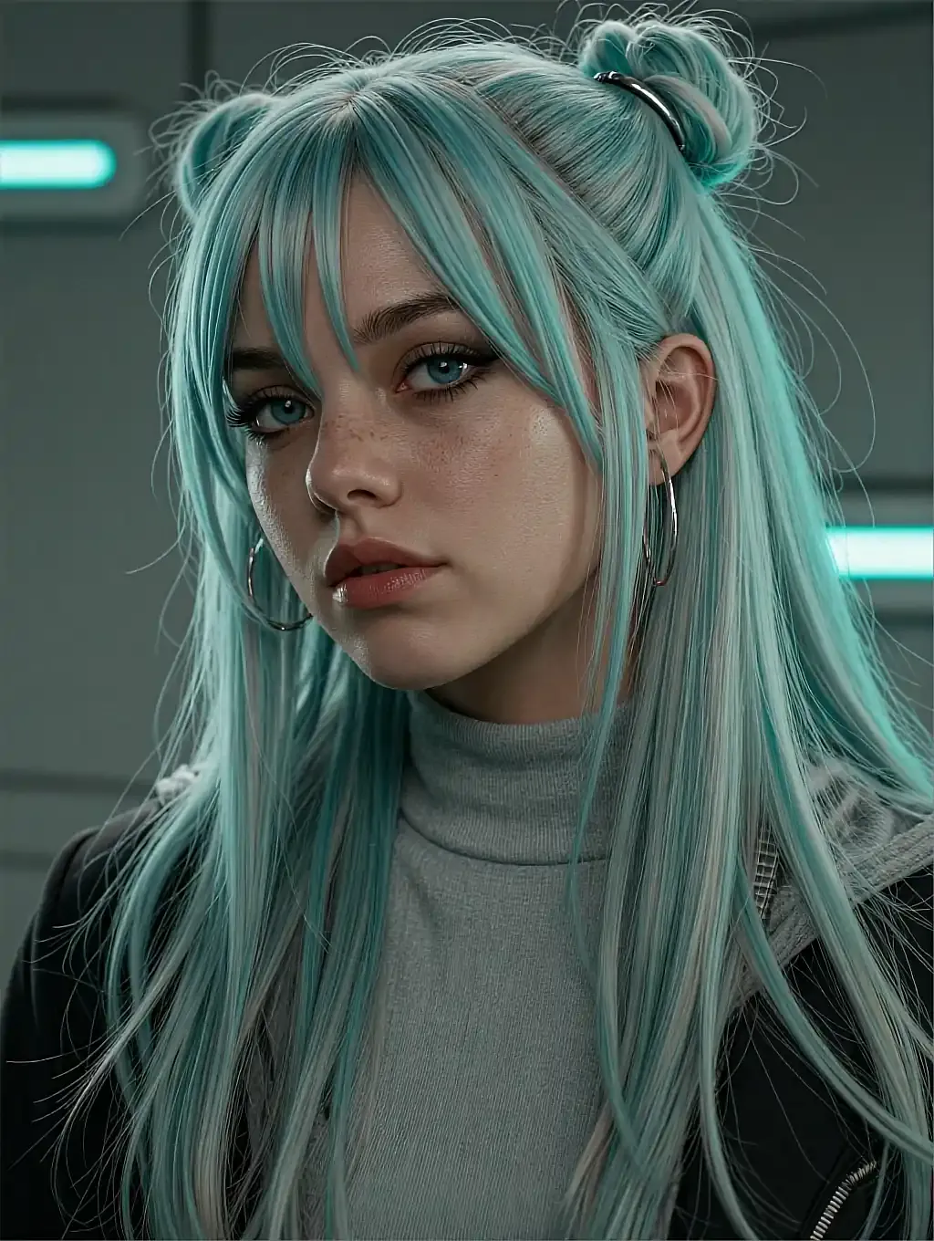 Fictional AI character featured on the second landing page, in daylight